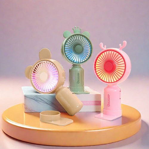 Dame nan bærbar USB Mini-vifte med LED nattlys, sammenleggbart stativ og søtt design Luvikno