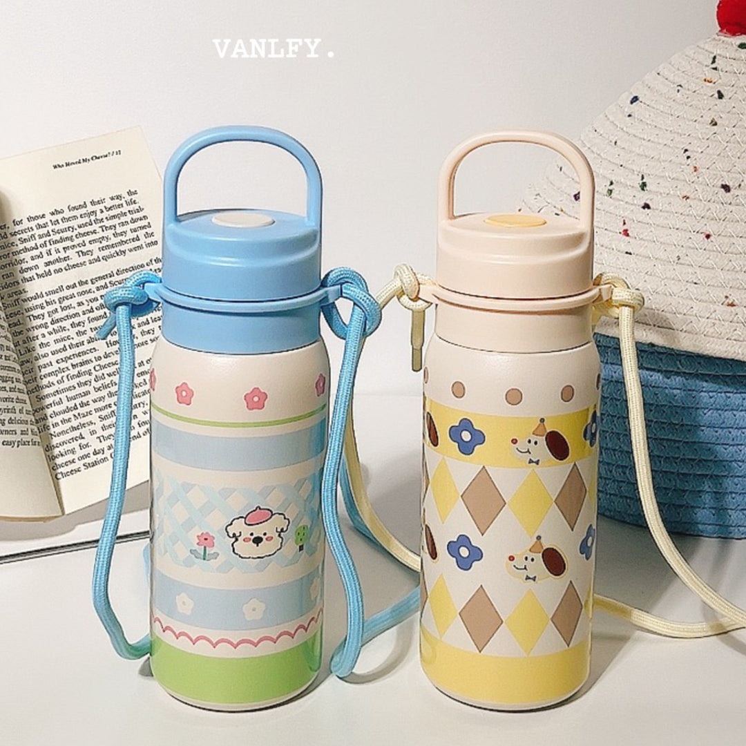Damen Isoliertrinkflasche mit durchgehendem Tierdesign und Trageriemen Luvikno