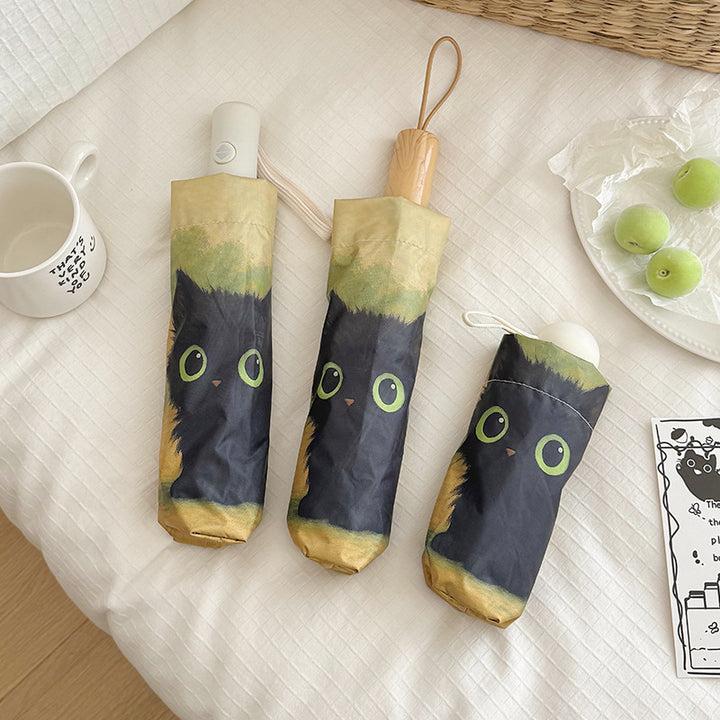 Dame foldere paraply med kreativt kattemotiv Luvikno