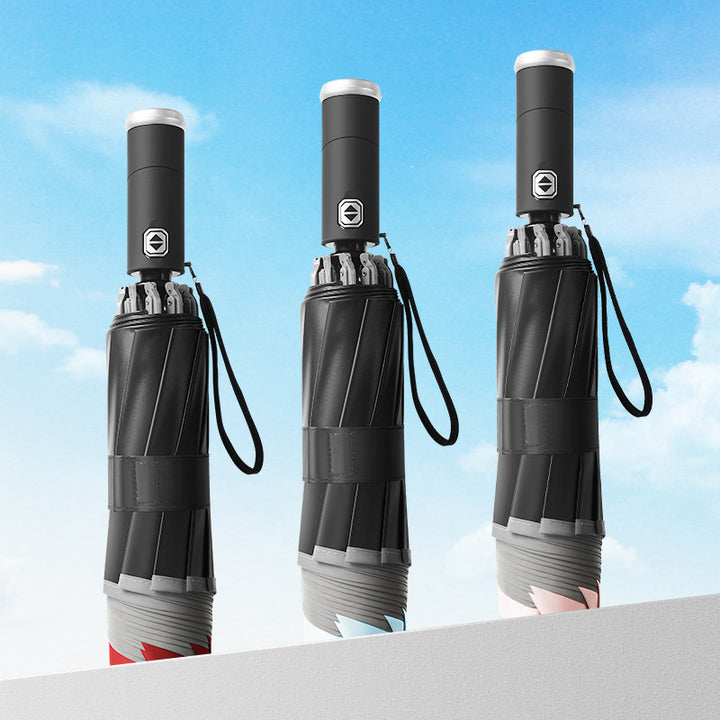 Damer kompakt og innovativ dobbel-trigger-regnparaply Luvikno