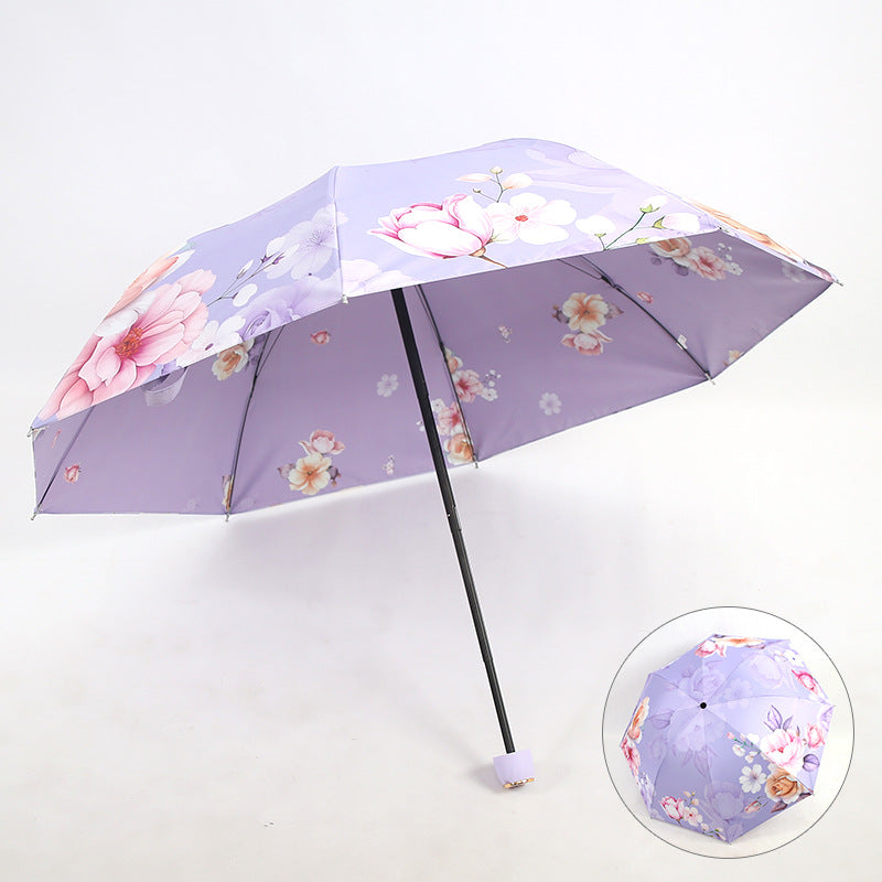 Kvinnes elegant sammenleggbare paraply med blomsterdesign Luvikno