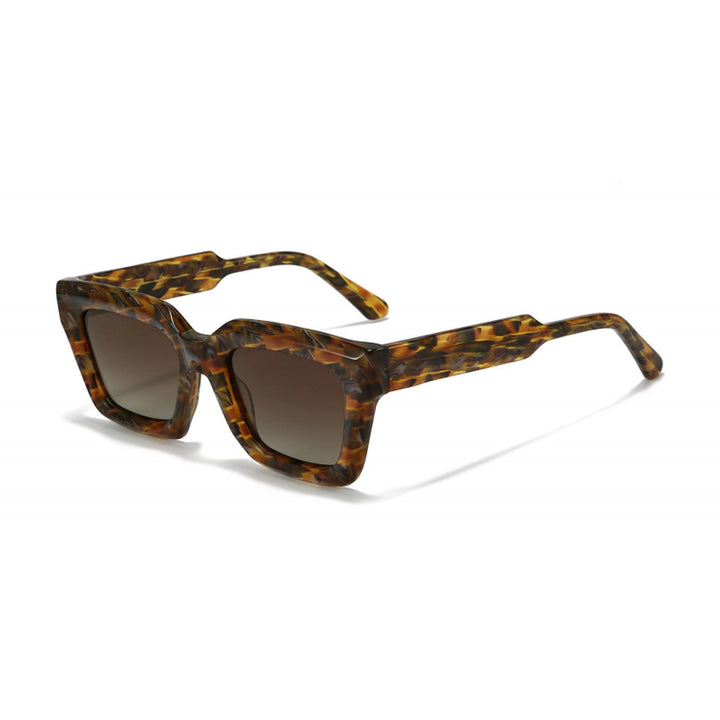 Dame firkantet solbrille med moderne plastikkinnestel og myke linser Luvikno
