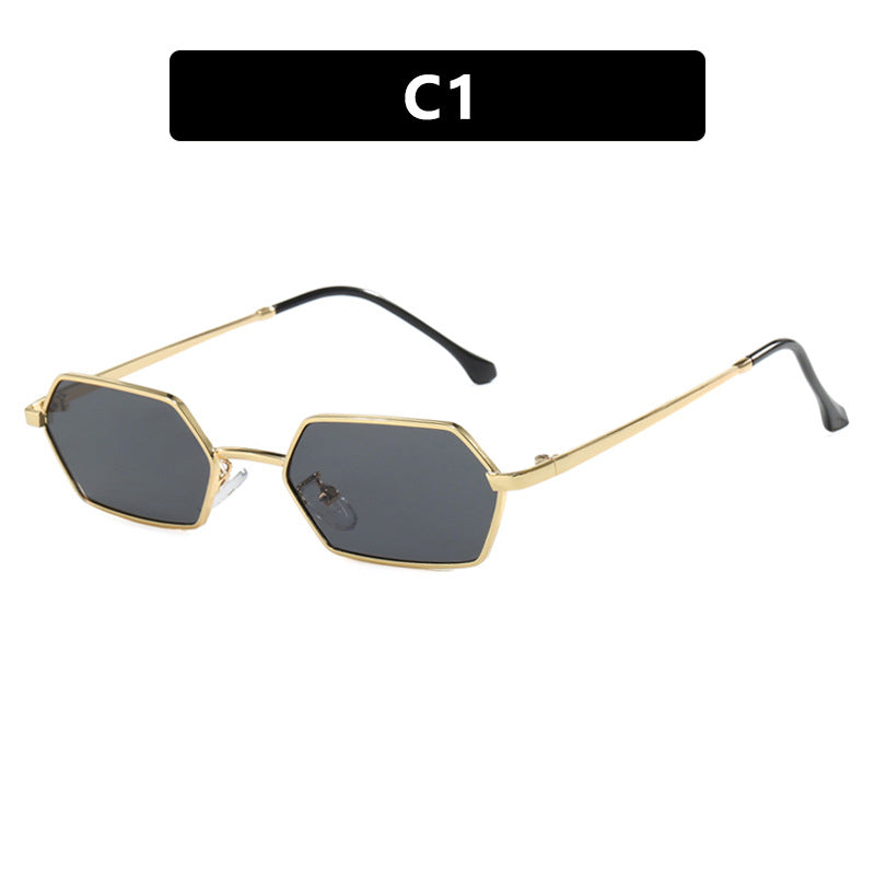 Dame hexagonal solbrille med elegant metallramme og UV-beskyttelse Luvikno