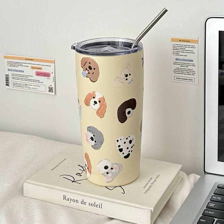 Damen Isoliertrinkbecher mit sicherem Silikondeckel und lustigem Hunde-Design Luvikno