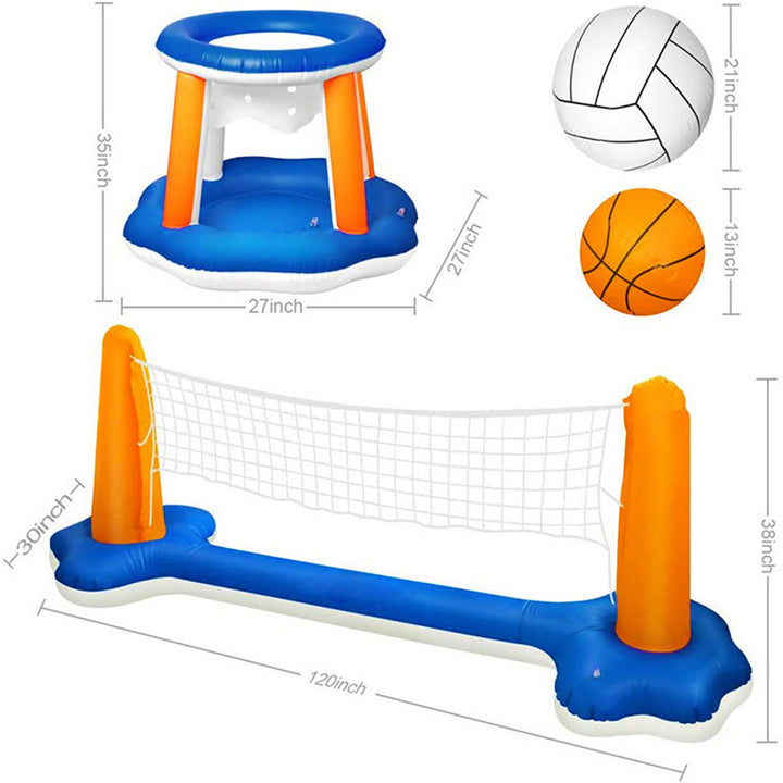Unisex oppustbar vannleketøysett med volleyball- og basketballnett Luvikno