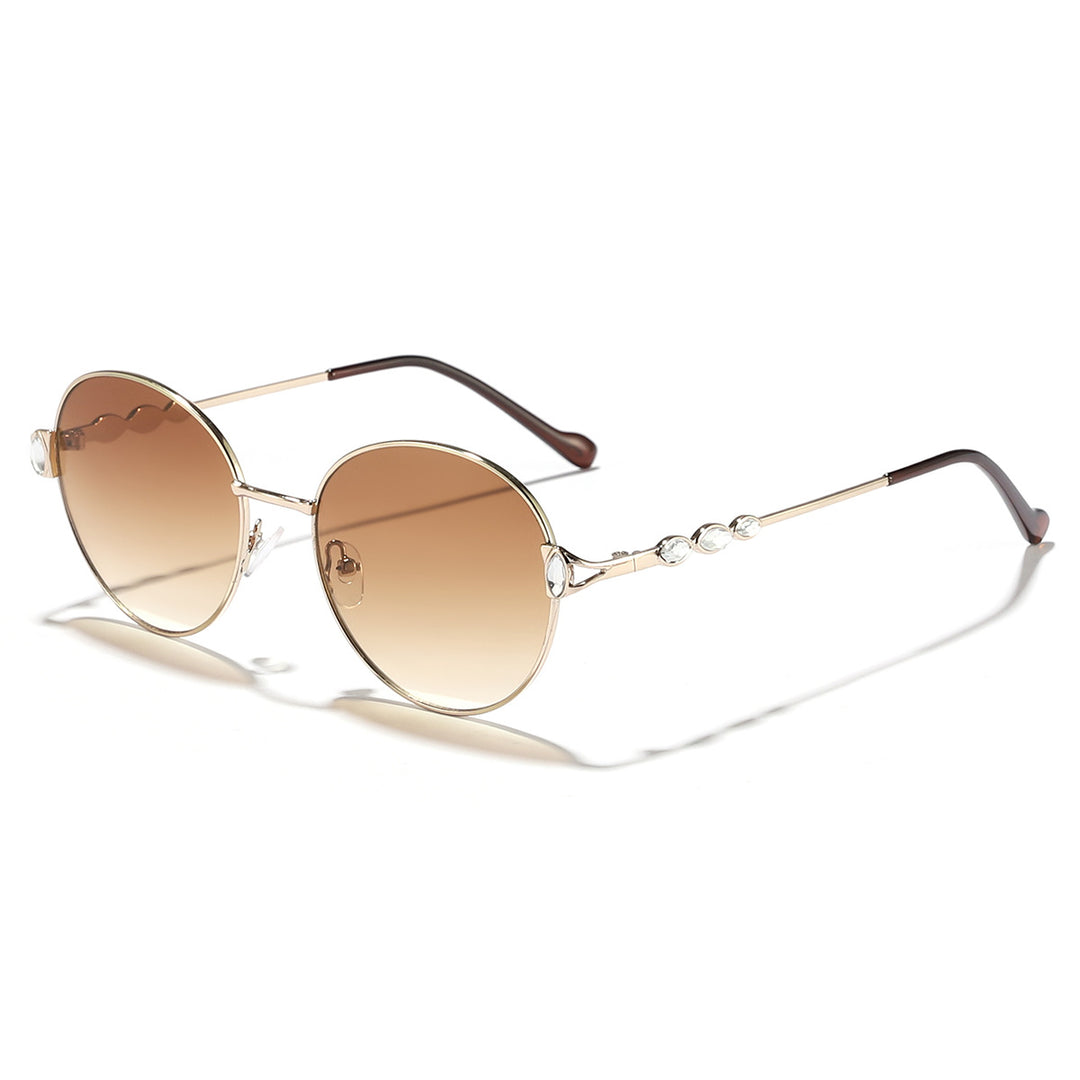 Dame rund solbrille med elegant metallramme og speilvendte glass Luvikno