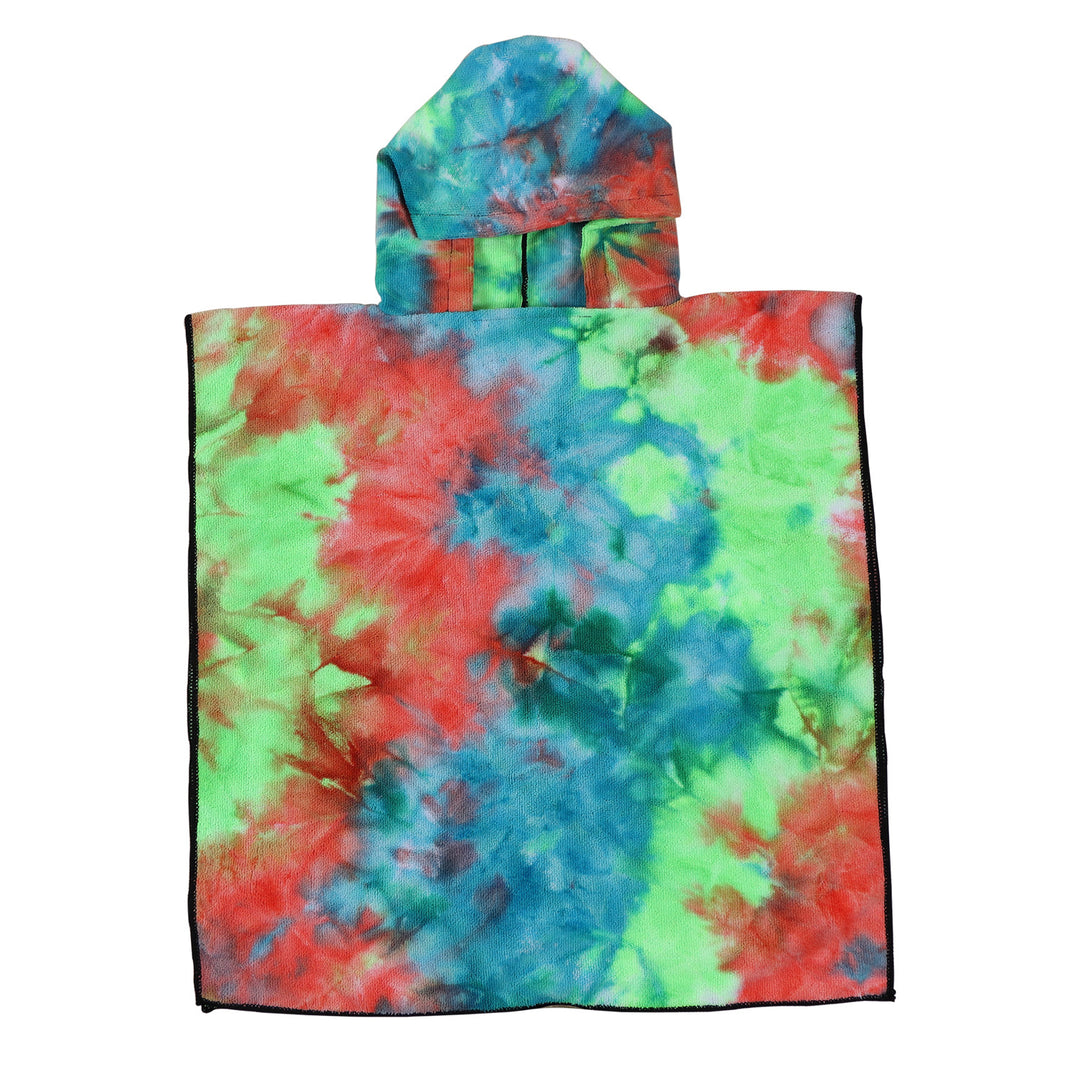 Dame Fleece-Poncho med hette og fargerikt tie-dye-design Luvikno
