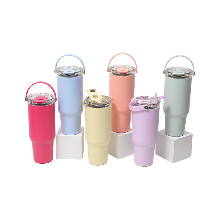 Kvinnens isolerte drikkekopp med slitesterk silikonhåndtak og sølefri lokk Luvikno