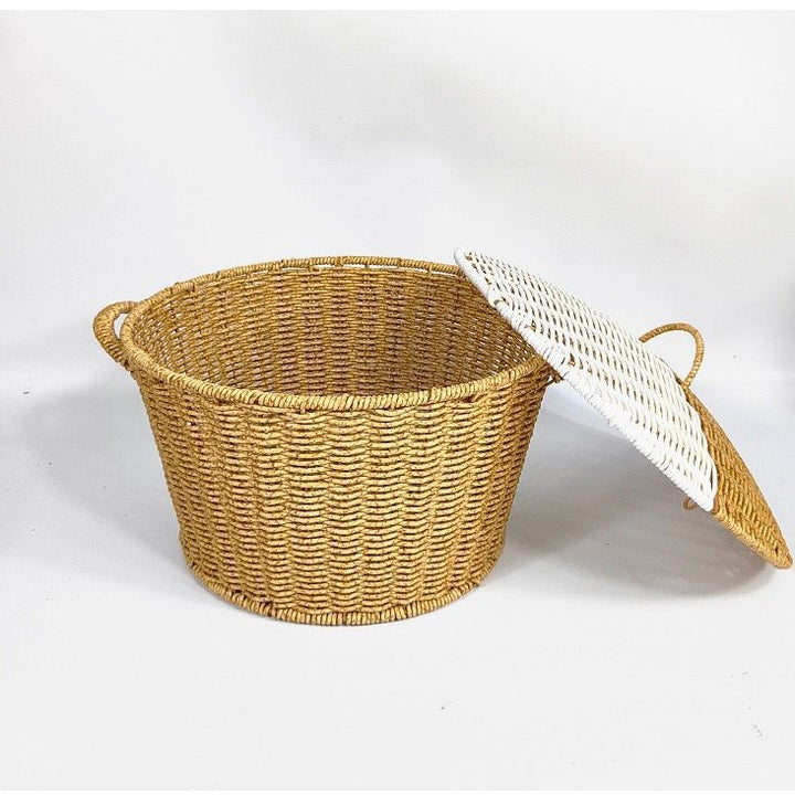 Dame Rattan kurv med lokk og trendy håndtak Luvikno