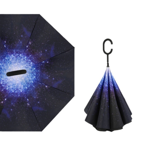 Kvinnes innovativ sammenleggbar paraply med kreativ bladmønster Luvikno