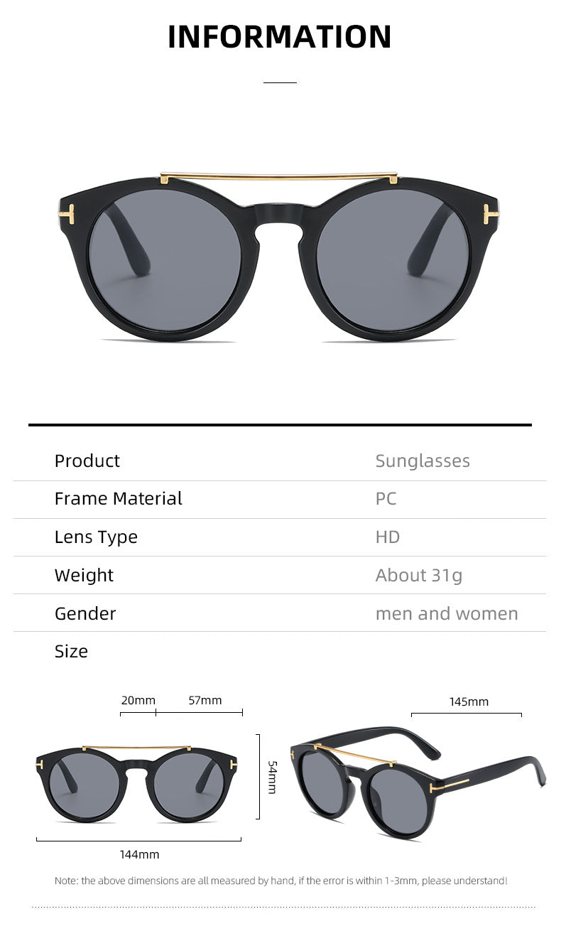Dame fashionable solbriller med elegante runde glass Luvikno