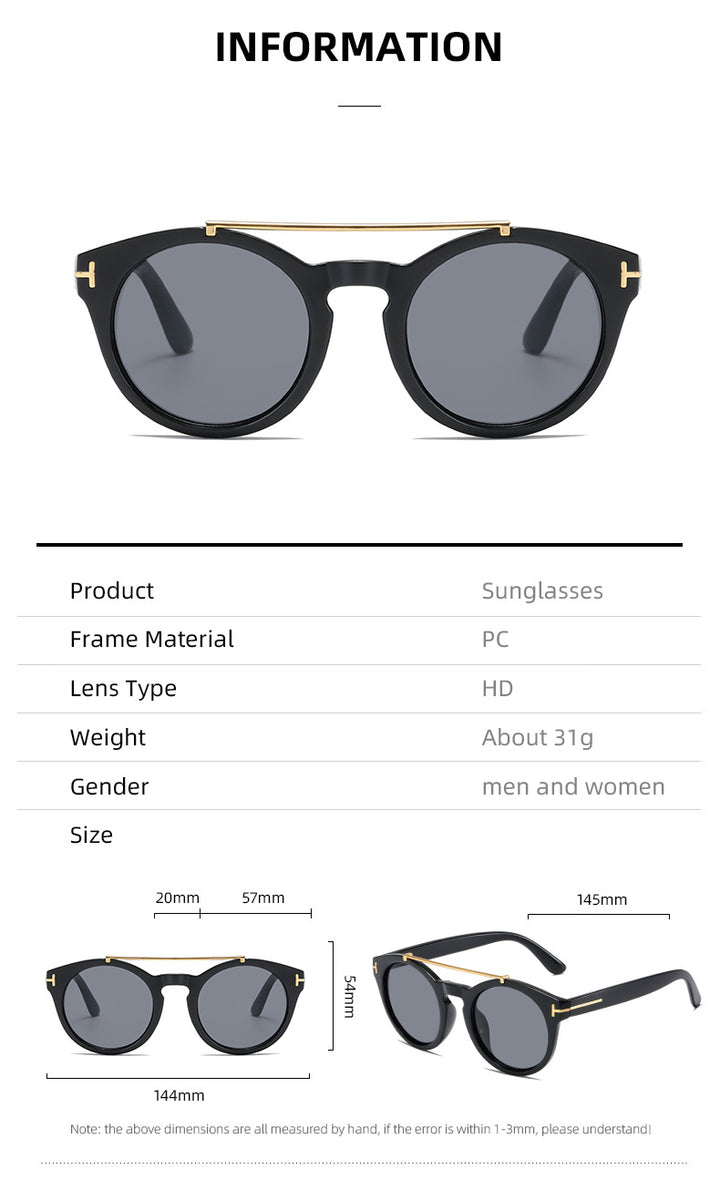 Dame fashionable solbriller med elegante runde glass Luvikno