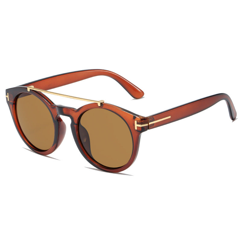 Dame fashionable solbriller med elegante runde glass Luvikno