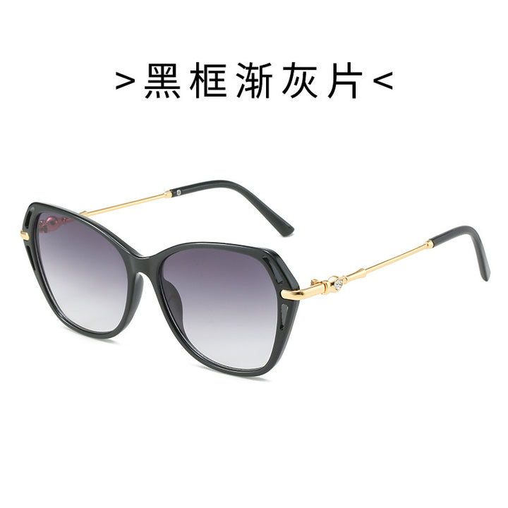 Dame moter Cat-Eye solbrille med elegant metallramme Luvikno