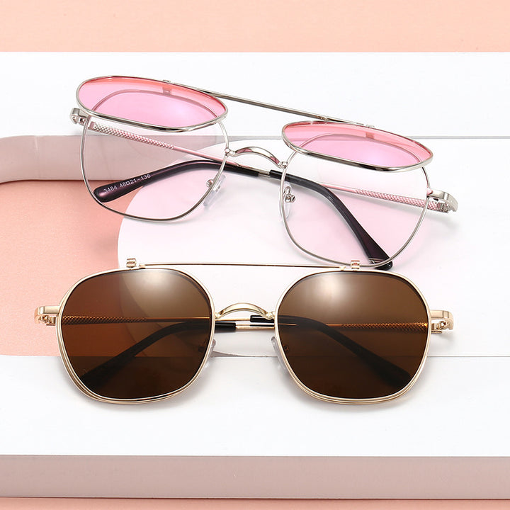 Dame geometrisk oversized solbrille med elegant gullramme Luvikno
