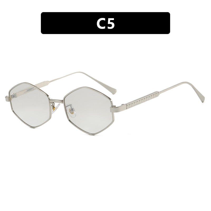 Dame hexagonal solbrille med elegante metallaksenter og UV-beskyttelse Luvikno
