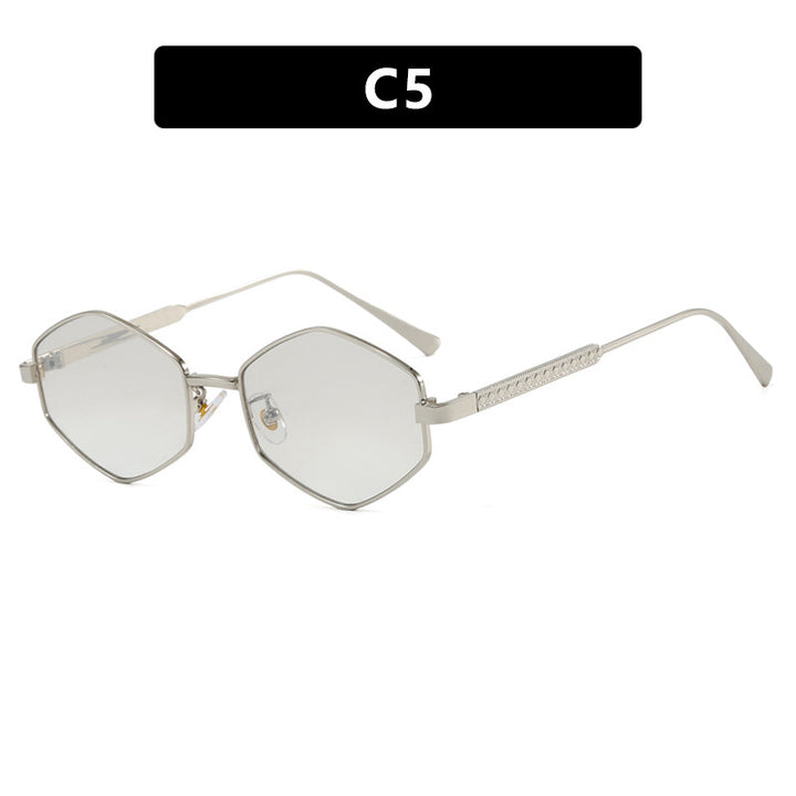 Dame hexagonal solbrille med elegante metallaksenter og UV-beskyttelse Luvikno