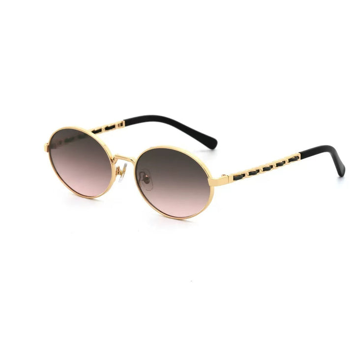 Dame elegant rund solbrille med luksuriøs ramme og komfortable stenger Luvikno