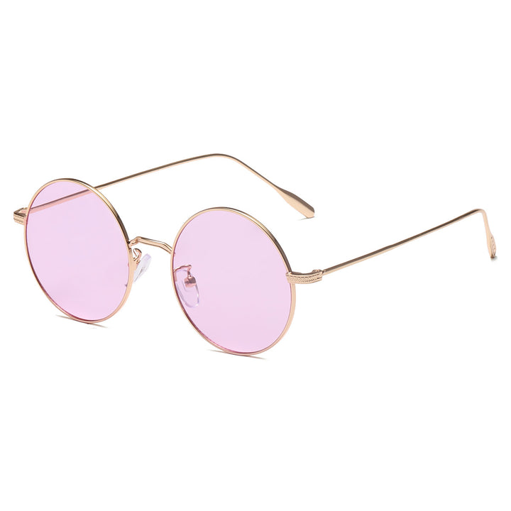 Dame rund solbrille med elegant metallramme og polarisert glass Luvikno