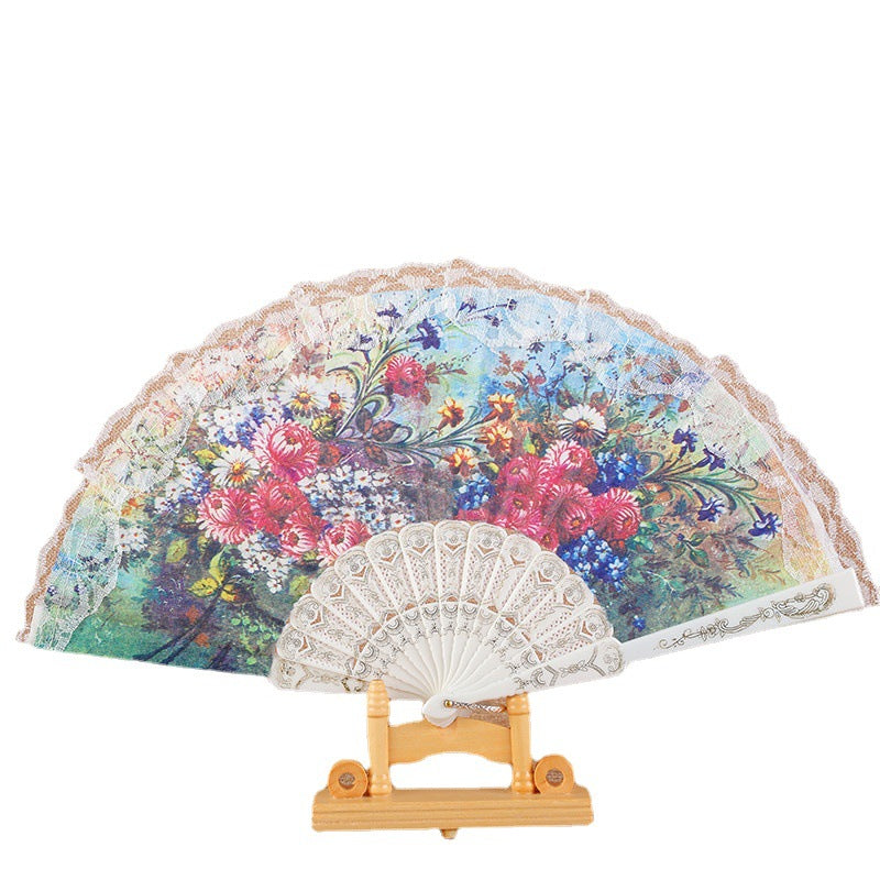 Dame Elegant Håndvifte med florale motiver Luvikno