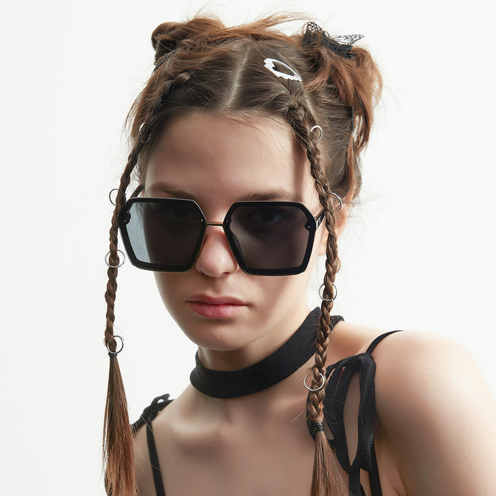 Dame kreative oversized solbriller med unik geometri Luvikno