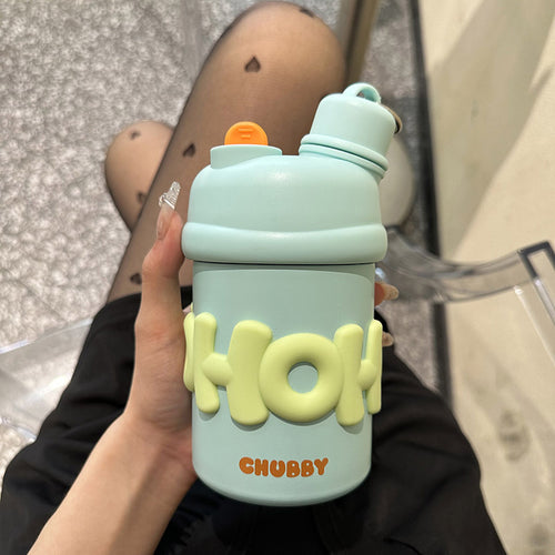 Damen isolierte Wasserflasche mit ergonomischem Tragegriff und fröhlichem Motiv Luvikno