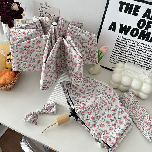 Dame sammenleggbare paraply med blomsterdesign og praktisk oppbevaringssystem Luvikno