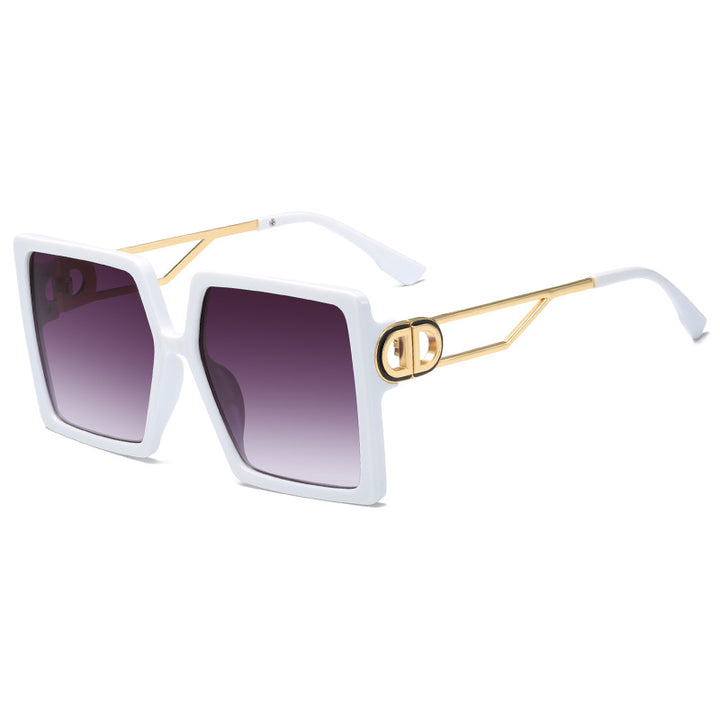 Dame oversized firkantet solbrille med elegant metallramme og polariserte glass Luvikno