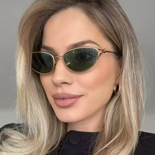 Dame Cat-Eye solbriller med elegant gullramme og polarisert glass Luvikno