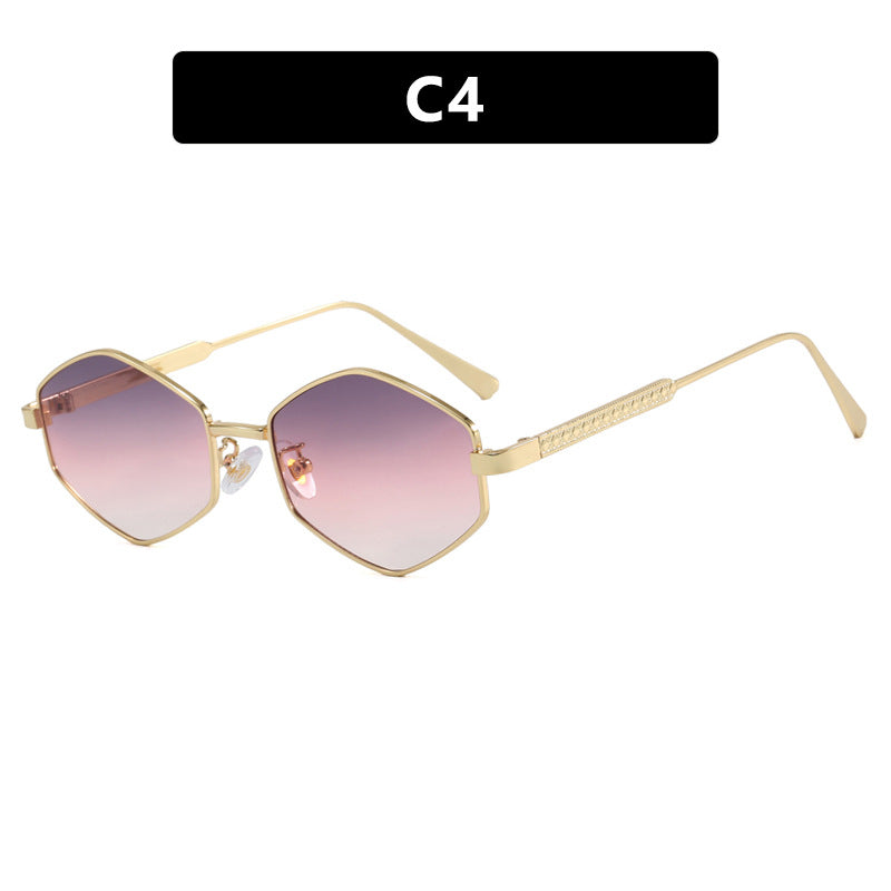 Dame hexagonal solbrille med elegante metallaksenter og UV-beskyttelse Luvikno