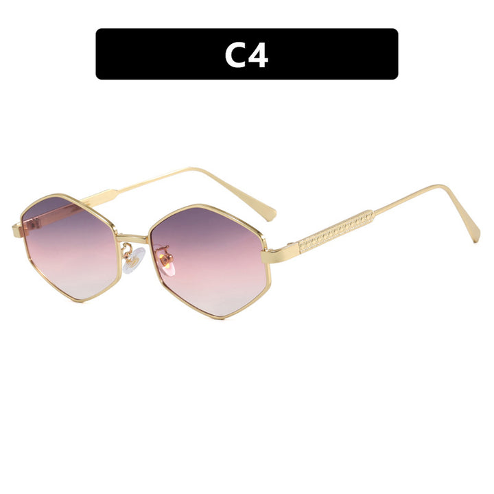 Dame hexagonal solbrille med elegante metallaksenter og UV-beskyttelse Luvikno