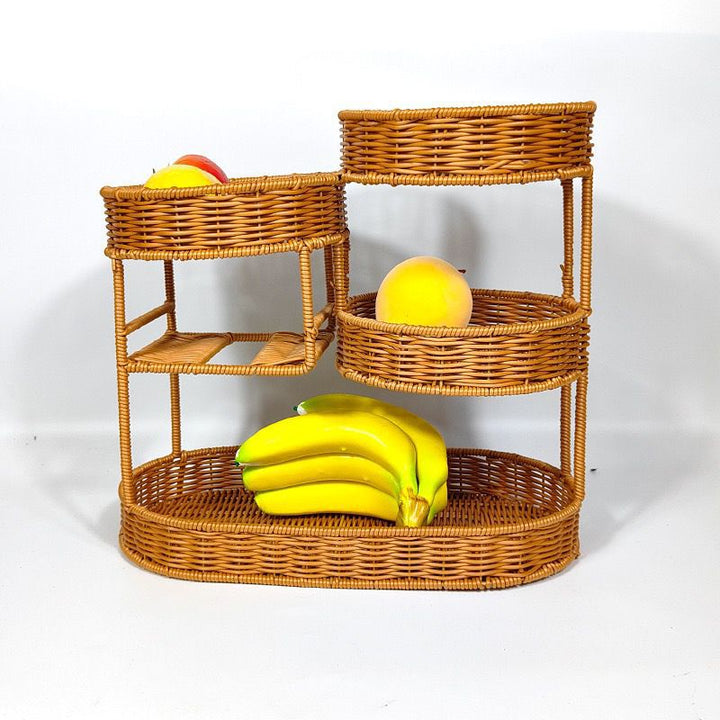 Unisex Rattan Hylle med tre nivåer Luvikno
