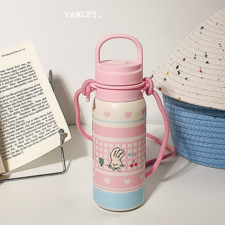 Damen Isoliertrinkflasche mit durchgehendem Tierdesign und Trageriemen Luvikno