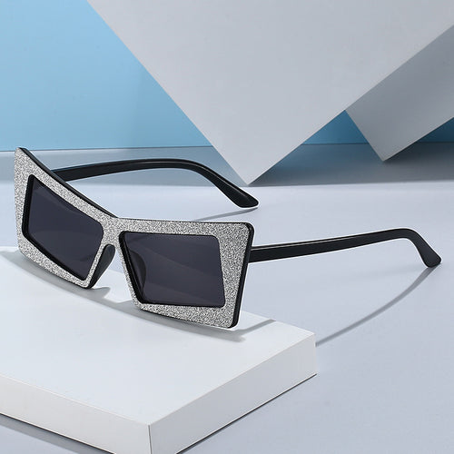 Dame geometrisk solbrille med glitrende elementer Luvikno