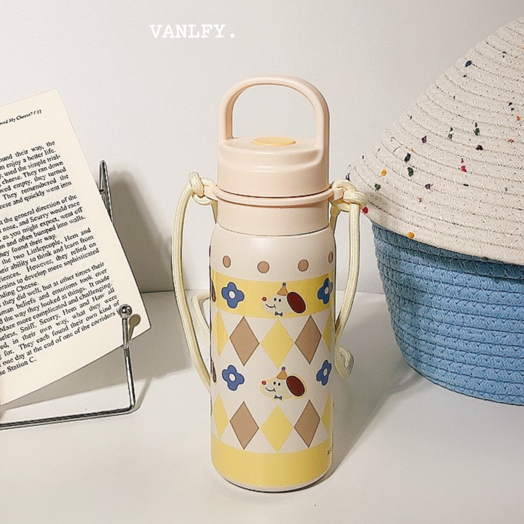 Damen Isoliertrinkflasche mit durchgehendem Tierdesign und Trageriemen Luvikno