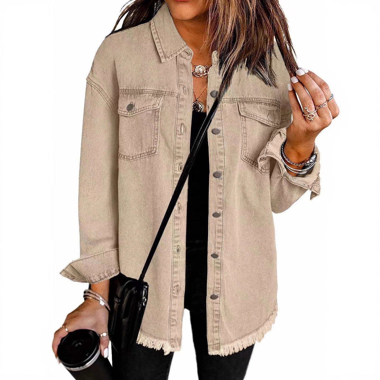 Luvik | Naisille Denim Overshirt halkiöillä ja rintataskuilla