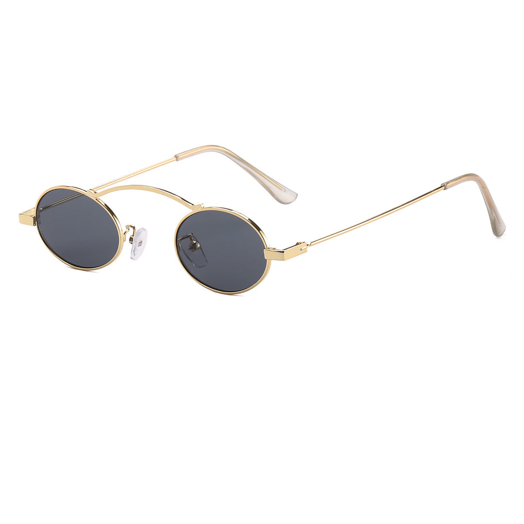 Dame moteriktig solbrille med unike sirkulære rammer og karakteristiske linser Luvikno