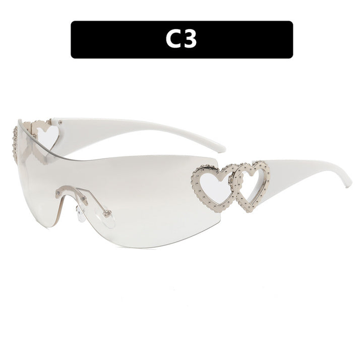 Dame sporty solbriller i trendy shield-design med hjerte-akenter Luvikno