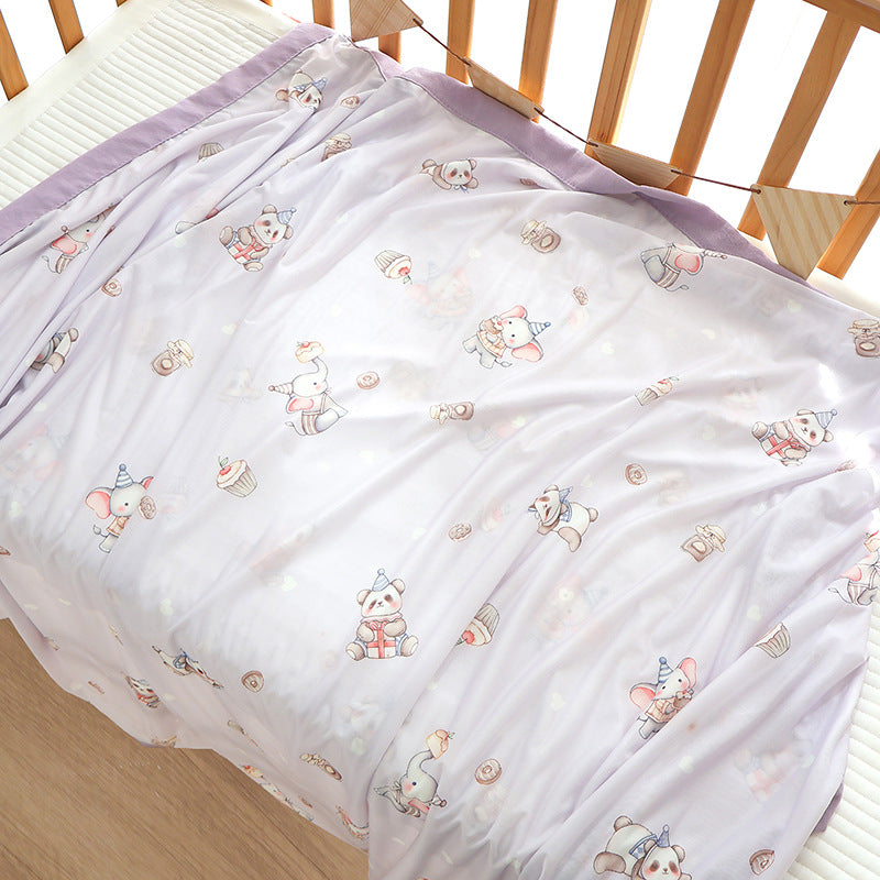 Unisex nan koselig babysengteppe laget av bomullsmuslin med pustende fyll og satinert kant Luvikno