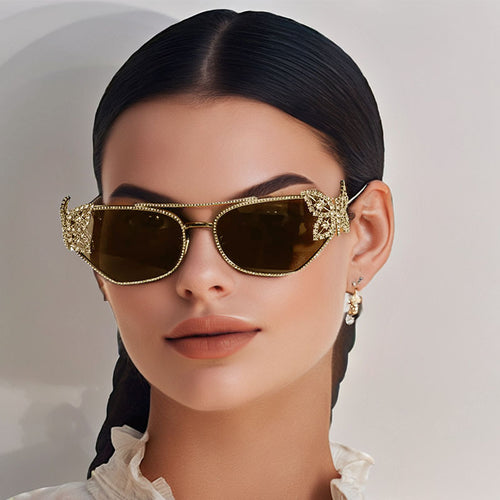 Dame luksus solbrille med elegant sommerfugl-detalj Luvikno