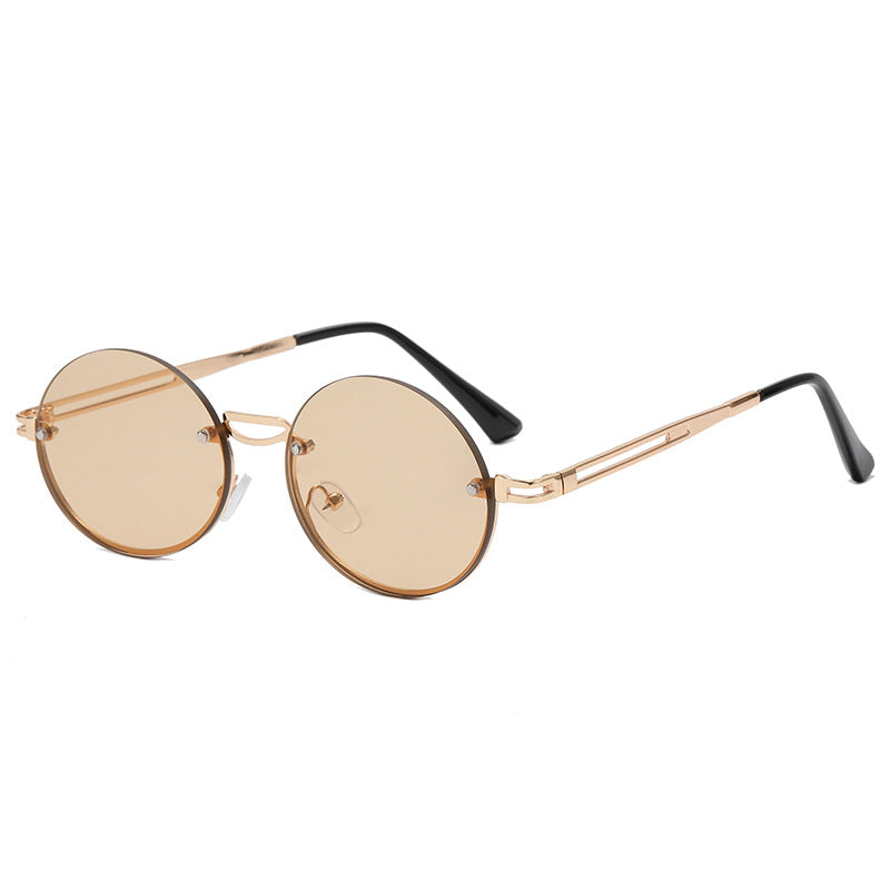 Dame rund solbrille med fin metallramme Luvikno
