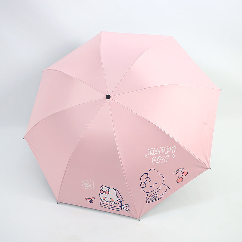 Damefoldingparaply med leken design og munter Luvikno motiv