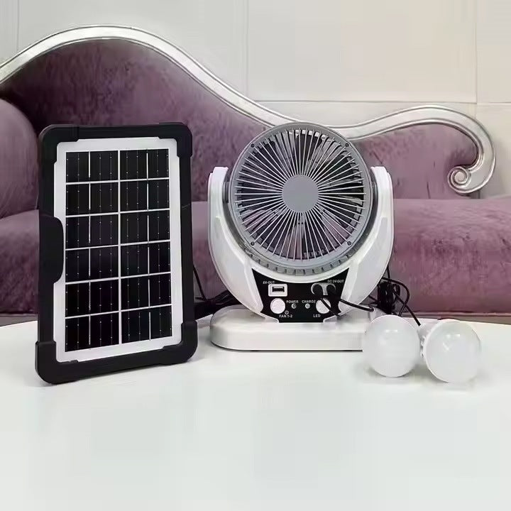 Kvinnens solcelledrevne vifte med LED-lamper og USB-ladingsfunksjon Skanto