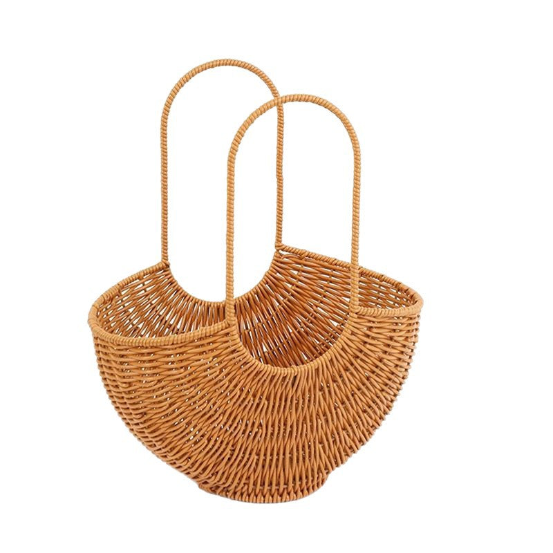 Damer Elegant flettet Rattankurv med dobbel håndtak Luvikno