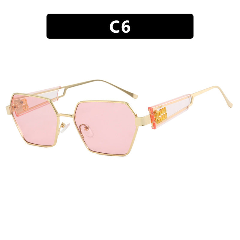 Dame heksagonal solbrille med elegant metallramme og beskyttende glass Luvikno