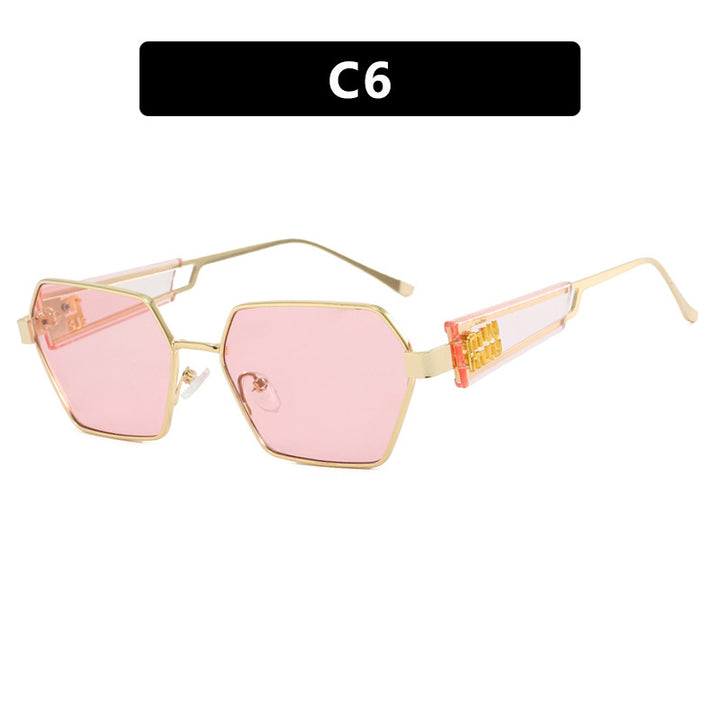 Dame heksagonal solbrille med elegant metallramme og beskyttende glass Luvikno