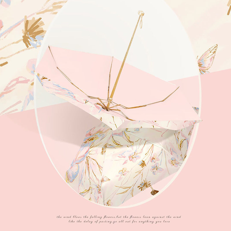 Damer elegant foldbar paraply med blomsterkunstdesign Luvikno