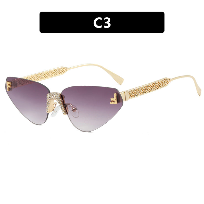 Dame Designer katteøyne-solbrille med glitrende strass-dekor Luvikno