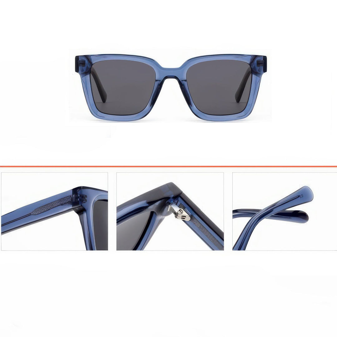 Dame moteriktig kvadratisk solbrille med transparent plastikkinn og polariserte linser Luvikno