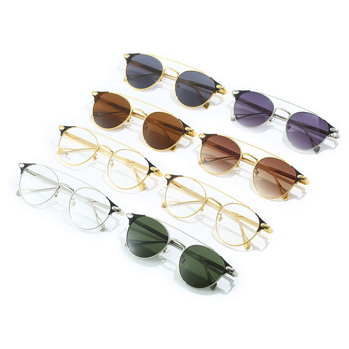 Dame rund Vintage-solbrille med høykvalitets metallramme og robust design Luvikno
